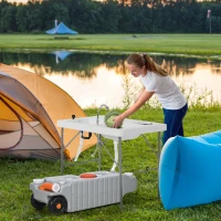 Outsunny 19.8 Gallon Portable RV Water Tank, Waste Water Storage Tank, with Rotating Drain Spout, Level Indicator and 3 Wheels(m-1)
