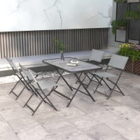 Outsunny 5 Pieces Foldable Patio Dining Table and Chairs, Outdoor Dining Set for 4 with Large Rectangle Glass Top Table and 4 Armless Chairs for Conservatory, Garden, Deck, Grey(m-1)