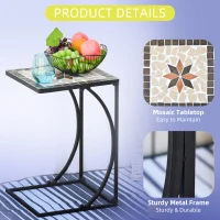 Outsunny Outdoor Mosaic Side Accent Table Indoor Coffee End Table C Shape Frame Patio Plant Stand for Garden Pool(m-4)