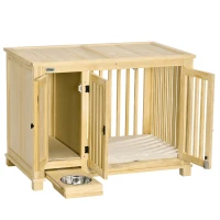 PawHut Wooden Dog Crate, Indoor Dog Kennels with Cushion Drawer Bowl Storage for Small Dogs, 37.5" x 23" x 27.5", Natural(m-1)