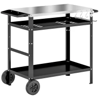 Outsunny BBQ Stand with Stainless Steel Top Adjustable Shelf, Outdoor BBQ Station with Hooks Seasoning Tray Towel Rack(m-2)