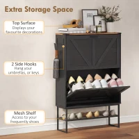 HOMCOM Narrow Shoe Storage Cabinet with 2 Flip Drawers, Slim Shoe Cabinet for 15-20 Pairs, Black Wood Grain(m-7)