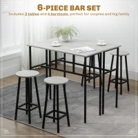 HOMCOM Bar Table Set of 6, Bar Table and Stools for 4, 2 Breakfast Tables and 4 Stools for Living Room, Dining Room, Grey(m-6)