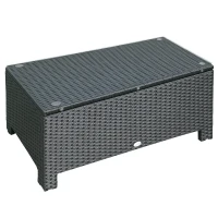Outsunny Rattan Coffee Table, Patio Side Table, Hand-woven Wicker Furniture with Tempered Glass Top Outdoor Garden Patio, Black(m-2)