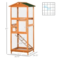 PawHut 65" Wooden Bird Cage Outdoor Aviary House for Parrot, Parakeet, with Pull Out Tray and 2 Doors, Natural(m-3)