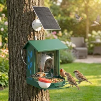 PawHut Smart Bird Feeder Camera Solar Powered with AI Identify 16000+ Birds, Auto Video Capture, Motion Detection(m-8)