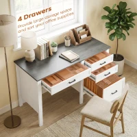 HOMCOM 54" Farmhouse Executive Desk, Computer Desk with Drawers, Adjustable Hanging Rails for for A4/Letter Size Files, White(m-4)
