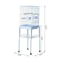 PawHut 44.5" Metal Indoor Bird Cage Starter Kit With Detachable Rolling Stand, Storage Basket, And Accessories - White(m-3)
