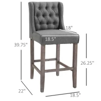 HOMCOM Set of 2 40Inch Button Tufted Bar stools High Counter Dining Height Chairs Grey(m-3)