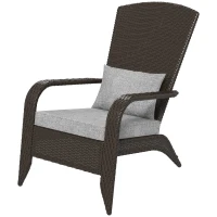 Outsunny Patio Wicker Adirondack Chair, Outdoor Rattan Muskoka Chair with Cushions for Patio, Garden, Backyard, Grey(m-2)