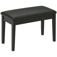 HOMCOM Classic Piano Bench Stool, PU Leather Padded Keyboard Seat with Rubber Wood Legs and Music Storage Compartment, Smooth Seat, Black(m-2)