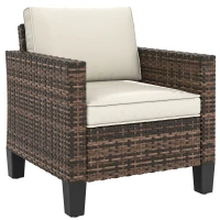 Outsunny Single Outdoor Wicker Chair, Rattan Patio Chair with Armrests and Cushions for Balcony, Porch, Deck, Cream White(m-9)