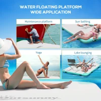 Outsunny 8' x 6' Water Floating Dock, Rafting Inflatable Island with Air Pump and Backpack for Pool, Beach, Ocean, Blue & Green(m-7)