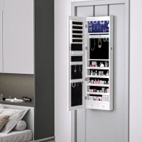 HOMCOM Mirror Jewelry Cabinet Armoire with LED Lights and 2 Keys, Wall Door Mounted Jewelry Organizer, Lockable Full-length Mirror, Wood Grain Grey(m-1)