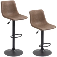 HOMCOM Adjustable Counter Height Bar Stools Set of 2, 360° Swivel Kitchen Counter Stools Dining Chairs with Backs, Vintage Leather, Brown(m-2)