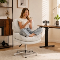 HOMCOM Computer Desk Chair, Armless Office Chair with Wide Padded Seat and Adjustable Height, Cream White
