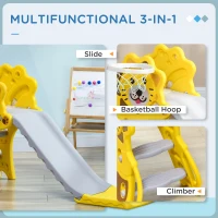Qaba 3 in 1 Slide for Toddlers, Kids Slide Playset with Basketball Hoop, Climber, for 18-36 Months, Yellow(m-4)