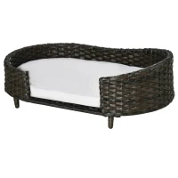 PawHut Raised Ratten Dog Bed Sofa, Elevated Wicker Cat Couch Bed with Removable Soft Cushion Washable Cover, for Small & Medium Dogs, Charcoal Grey(m-11)