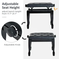 HOMCOM 25" Adjustable Height Piano Bench with Padded Cushion, Keyboard Seat with Solid Wood Legs, Black(m-4)