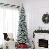 HOMCOM 9ft Pencil Christmas Tree, Flocked Tree with 1277 Branch Tips and Metal Base for Home, Indoor, Holiday(m-8)