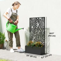 Outsunny Metal Planter Box with Trellis, 44.5" Raised Garden Bed with Trellis Privacy Screen for Climbing Plants(m-3)