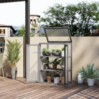 Outsunny Wooden 2 Tier Cold Frame Greenhouse Polycarbonate Plant Grow House Portable Garden, Dark Gray(m-1)