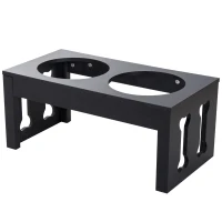 PawHut 23" Modern Decorative Raised Dog Bowls, Wooden Heavy Duty Pet Food and Water Bowl, Elevated Feeding Station, Black(m-7)