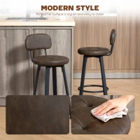 HOMCOM Bar Stools Set of 2, Upholstered Breakfast Bar Chairs with Footrest and Backrest for Kitchen Counter, Brown(m-4)