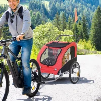 Aosom Elite II Dog Bike Trailer 2-In-1 Pet Stroller Cart Bicycle Wagon Cargo Carrier Attachment for Travel with Suspension and Storage Pockets, Red(m-8)