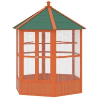 PawHut 70"H Wooden Bird Cage Hexagonal Outdoor Aviary with Doors(m-2)