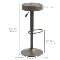 HOMCOM Modern Adjustable Bar Stools Set of 2, Swivel Barstool with Footrest, PU Leather Round Top for Kitchen, Dark Grey(m-3)