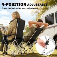 Outsunny Set of 2 Reclining Camping Chair with Foot Rest, Folding Camping Chair w/ Headrest, Cup Holder, Storage Bag, Orange(m-4)
