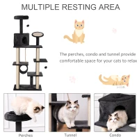 PawHut 67.75" Cat tree Tower Climbing Kitten Activity Center Furniture with Jute Scratching Post Pad Condo Perch Hanging Balls Tunnel Teasing Rope Dark Grey(m-14)