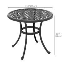 Outsunny Patio Table, Round Side Table with Cast Aluminium Frame, Adjustable Feet for Patio, Garden, Balcony, Black(m-3)