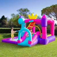 Outsunny Kids Bouncy House with Blower, 4 in 1 Large Bounce Castle with Jumping, Water Pool, Slide for Outdoor and Indoor(m-1)