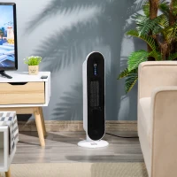 HOMCOM Ceramic Space Heater, Indoor Tower Heater with 45 Degree Oscillation, Remote Control, 24H Timer, Tip-Over & Overheating Protection, 1500W/1000W(m-1)