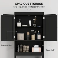 HOMCOM Over The Toilet Storage Shelf, Modern Bathroom Above Toilet Storage with Barn Doors and Open Shelf, Black(m-4)