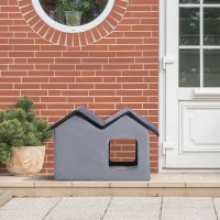 PawHut Double Heated Cat House Portable Indoor/Outdoor Kitty Shelter for Ferral Cat in Winter, Grey(m-2)