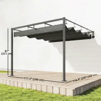Outsunny 10' x 10' Retractable Pergola Canopy, Wall-Mounted Pergola, Outdoor Sun Shade Shelter for Garden, Balcony, Dark Grey(m-3)