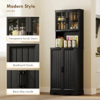HOMCOM 71" Kitchen Pantry Cabinet, Freestanding Kitchen Hutch with 8 Door Shelves, Adjustable Shelf and Acrylic Doors, Black(m-7)
