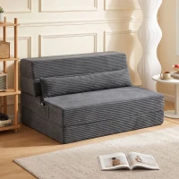 HOMCOM Floor Chair with Back Support Four-Fold Floor Gaming Chair Side Pockets Pillow Floor Seat Sofa Bed, Dark Grey(m-1)