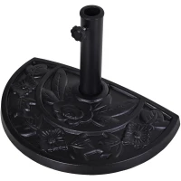 Outsunny 20 lbs Resin Half Round Patio Umbrella Base 20" Outdoor Decorative Parasol Stand Holder For Φ1.5", Φ1.9" Pole, Black(m-11)