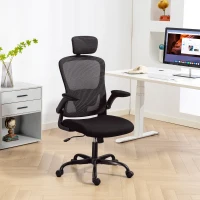 HOMCOM Ergonomic Office Chair, Mesh Desk Chair with Adjustable Headrest, Lumbar Support and Height, Flip-Up Armrests, Black(m-8)