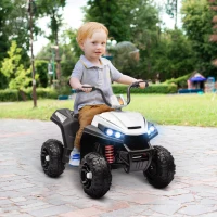 Qaba 12V Kids ATV with Four Wheels Spring Suspension, Forward & Backward, LED Light, MP3, Music, White(m-8)