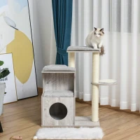 PawHut Cat Tree Climbing Activity Center with Scratching Post Condo Perch Cushions 34.75" H, Grey(m-10)