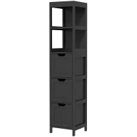 kleankin Narrow Bathroom Cabinet with 3 Drawers and 2 Tier Shelf, Tall Cupboard Freestanding Linen Tower, Black(m-2)