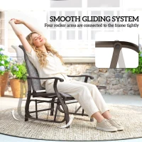 Outsunny 3PCs Gliding Rocking Chair & Bistro Tea Table Set, Grey(m-6)