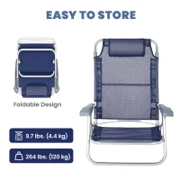 Outsunny Set of 2 Camping Chairs, Beach Chairs with Adjustable Backrest and Headrest, Folding Chair for Outdoor, Dark Blue(m-7)