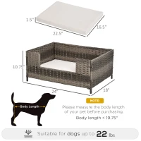 PawHut Rattan Pet Bed Raised Wicker Dog Sofa for Doggy and Cat Indoor & Outdoor with Soft Washable Cushion Grey(m-3)