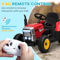 Aosom 12V Kids Ride on Tractor with Trailer, Remote Control, Music Start up Sound and Horn, USB, LED Lights, Red(m-5)